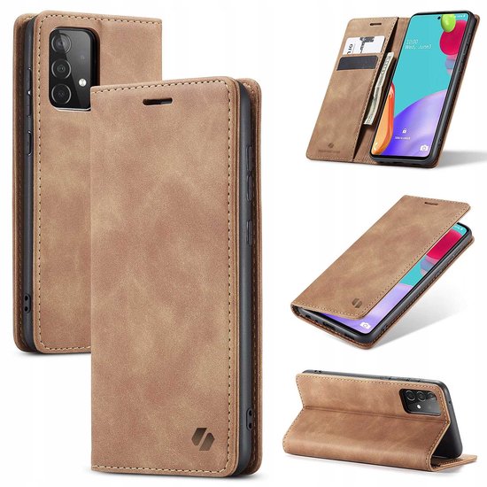 Étui portefeuille Spacecase pour Samsung Galaxy A52 5G, marron clair