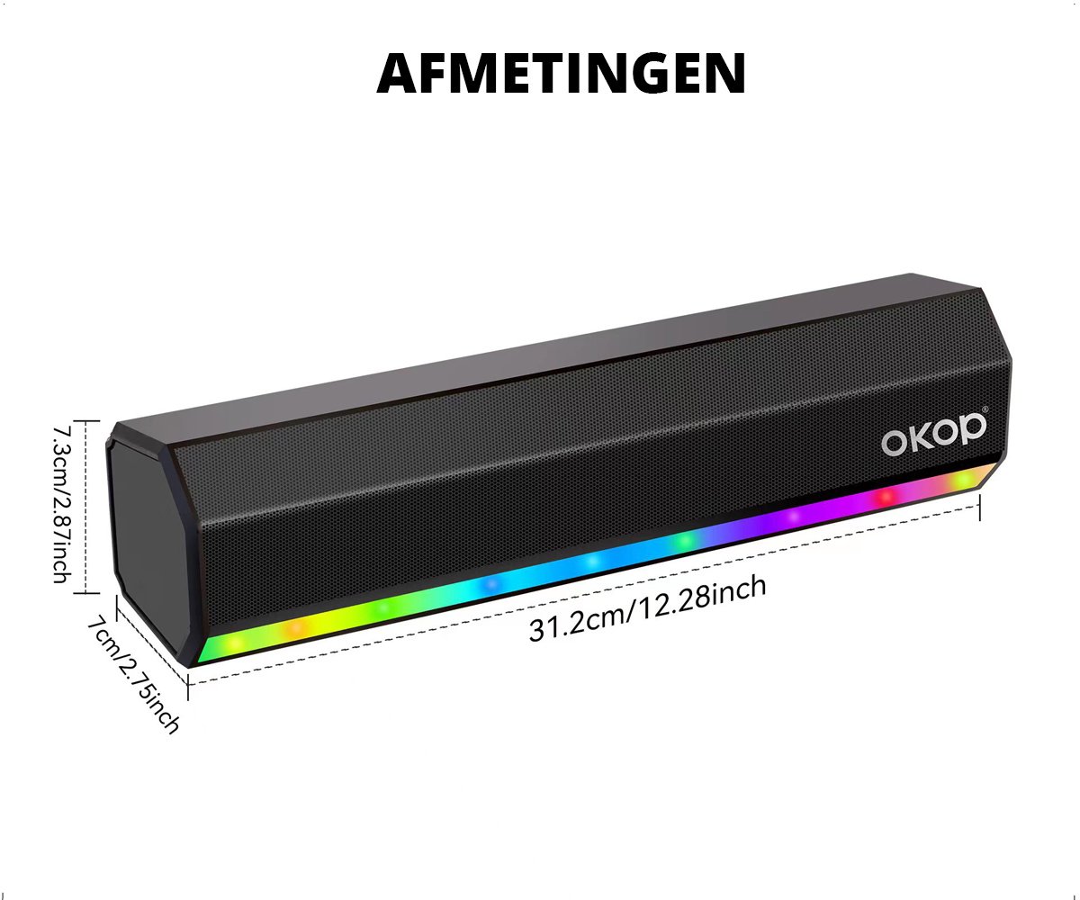 Afbeelding 2 van OKOP Soundbar voor TV - Draadloos - LED RGB licht - Hoogwaardig geluid - Film, Muziek & Games