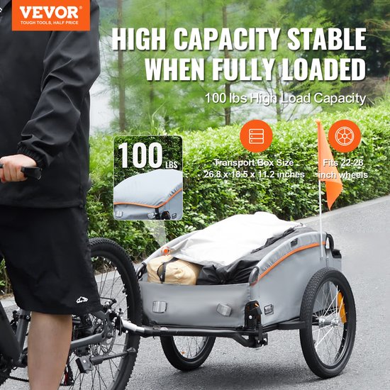 VEVOR fietskar 45kg draagvermogen transportkar opvouwbaar en compact op te bergen met universele koppeling waterdichte hoes 40cm wielen veilige reflectoren geschikt voor 558,8-711,2mm fietswielen van VEVOR — afbeelding 5