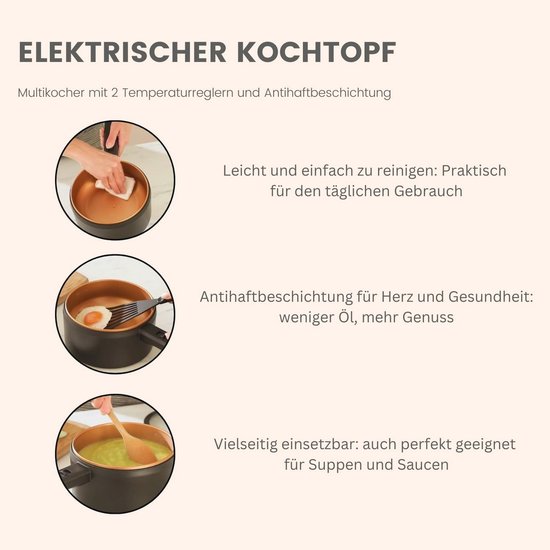3 PAGEN® Elektrische kookpan met deksel, 2 liter, anti-aanbaklaag, hot