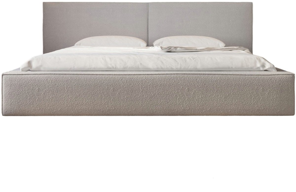 AJE Meubles B.V. Bed 06 - Gestoffeerd tweepersoonsbed met bouclé overtrek - 140x200 cm - Elegant en comfortabel - Lichtgrijs (Anthology 15)