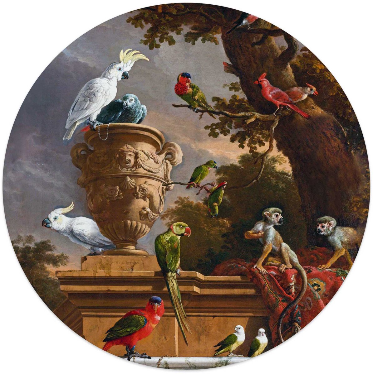 Glasschilderij d'Hondecoeter - De Menagerie - Ø 50 - Glas - REINDERS