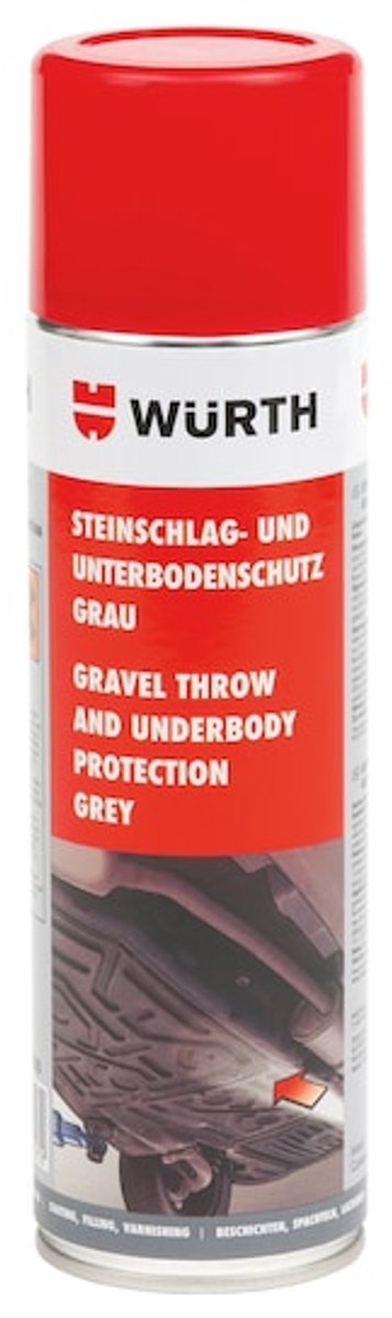 Wurth - Grindbescherming en onderlaag - Steenslag- en bodemplaatbeschermende spray Inhoud 500 ml - Gevaar H222, H229, H315, H336, H411, H220, H280, H226, H066, H225, H304, H335 P210, P211, P251, P273, P391, P410 + P412