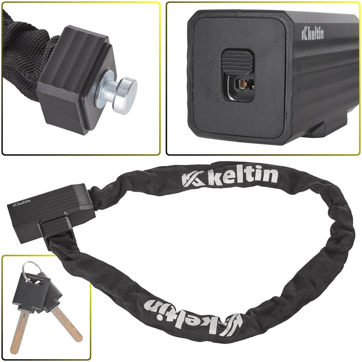 Keltin Fietskettingslot - 90 cm - 6 mm - Nylon bescherming - Inclusief 2 sleutels