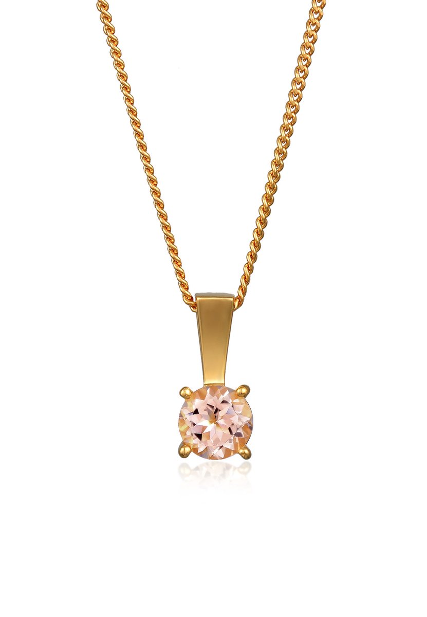 Elli PREMIUM - Halsketting - Dames Solitaire Hanger Elegant met Morganiet Edelsteen in 925 sterling zilver verguld - Dames