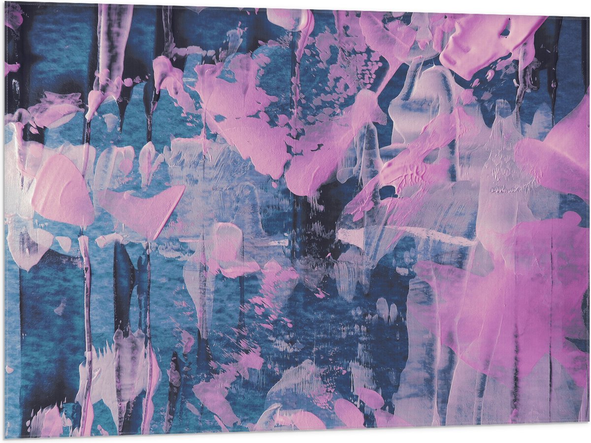Vlag - Blauwe en Paarse Mix van Verf op Schilderij - 100x75 cm Foto op Polyester Vlag