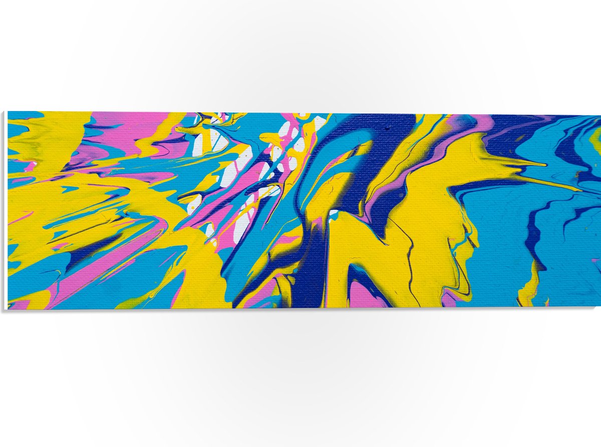 PVC Schuimplaat- Mix van Felle Kleuren Verf in Geel, Blauw en Roze - 60x20 cm Foto op PVC Schuimplaat