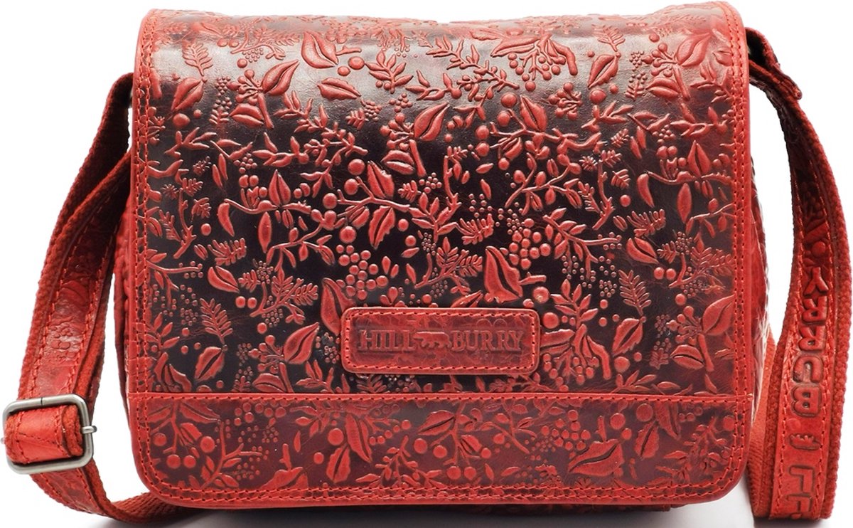 Hillburry Schoudertas met Bladeren Reliëf rood - (bxhxd) ca. 23cm x 18cm x 11cm