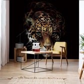 Fotobehang - Vlies Behang - Jaguar - Luipaard - Panter - Zwarte achtergrond - 416 x 290 cm