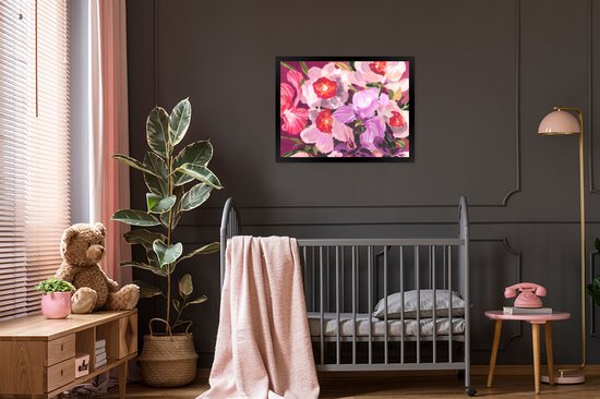 Cadre photo avec affiche - Rose - Orchidée - Fleurs - Couleurs - Botanique - 80x60 cm - Cadre pour affiche