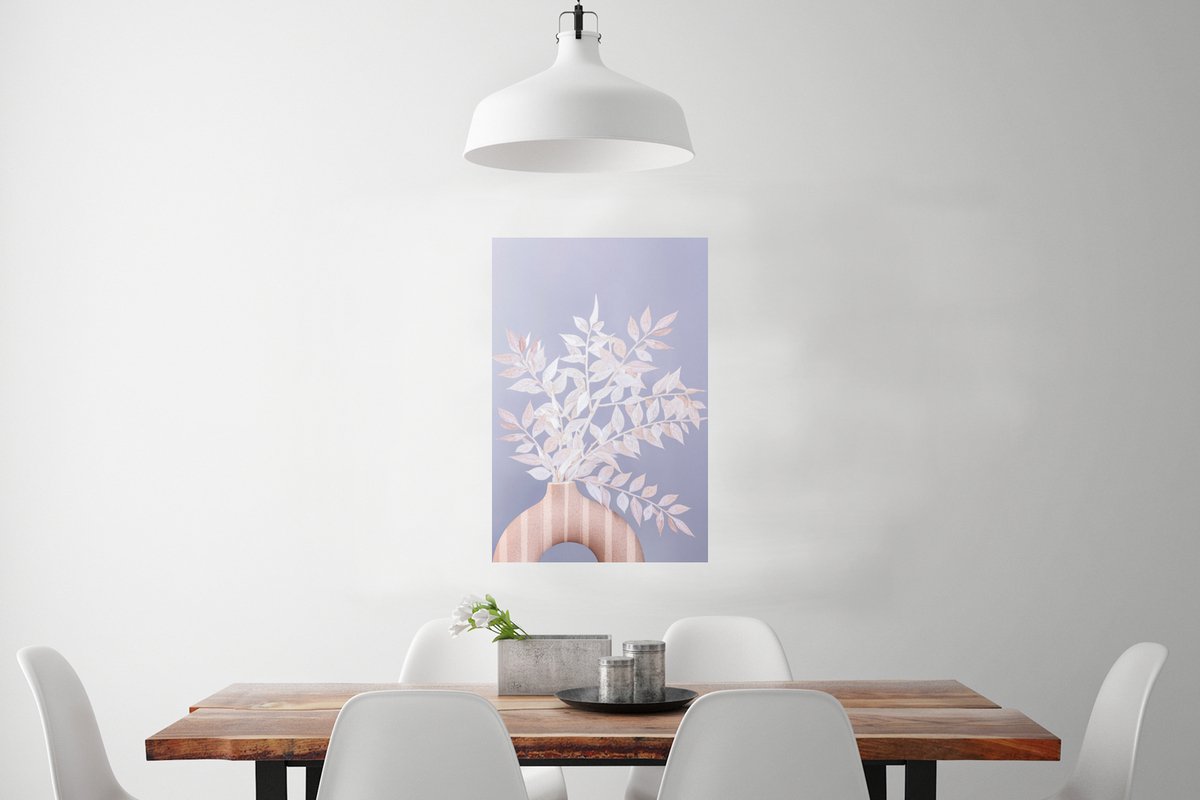 Poster Planten - Wit - Vaas - Paars - 40x60 cm