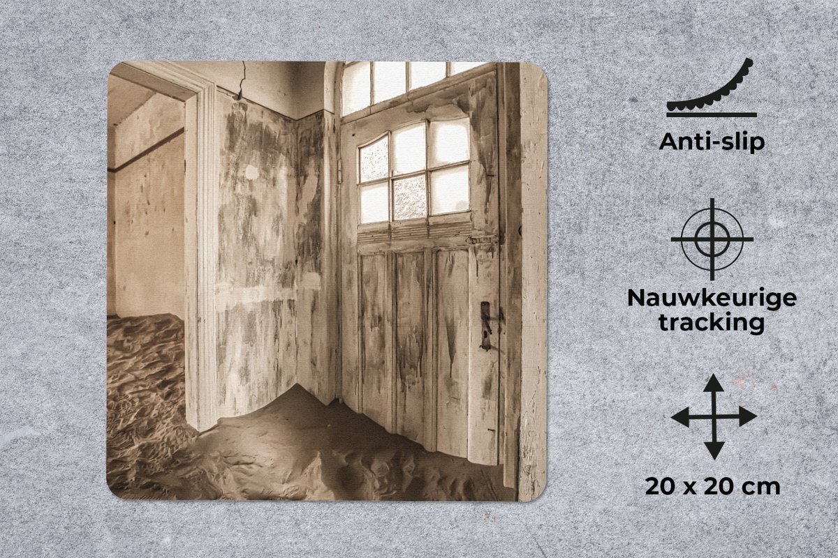 Muismat 20x20 cm - Mousepad Huis - Zand - Deur - Architectuur - Muismatten