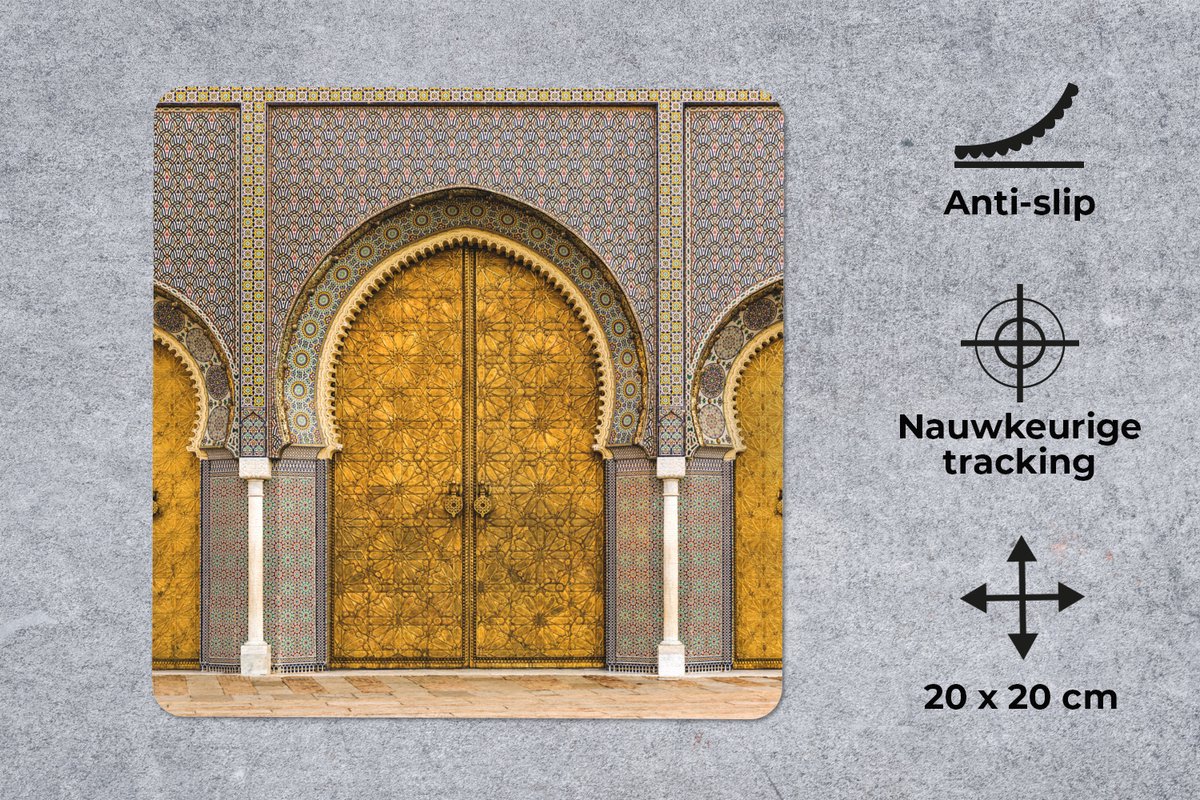 Muismat 20x20 cm - Mousepad Deuren - Architectuur - Goud - Patronen - Muismatten