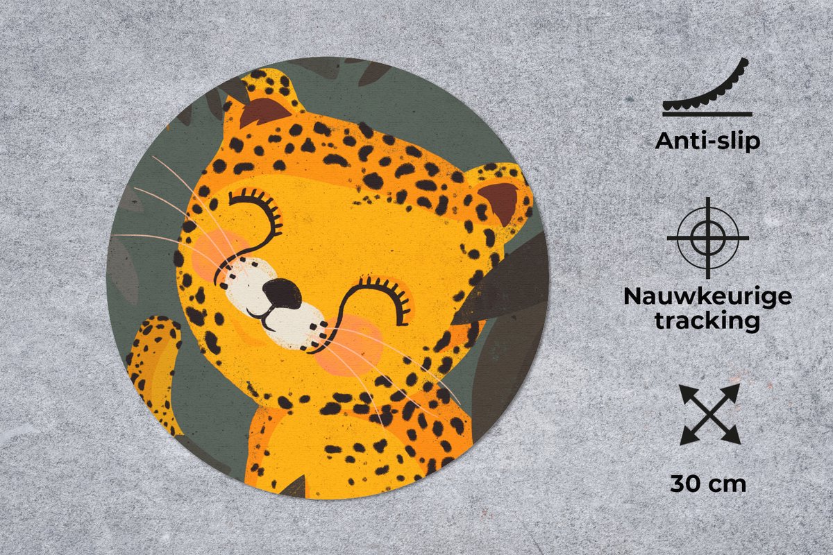 Muismat rond 30x30 cm - Mousepad Cheeta - Dieren - jungle - Kinderen - Ronde muismatten