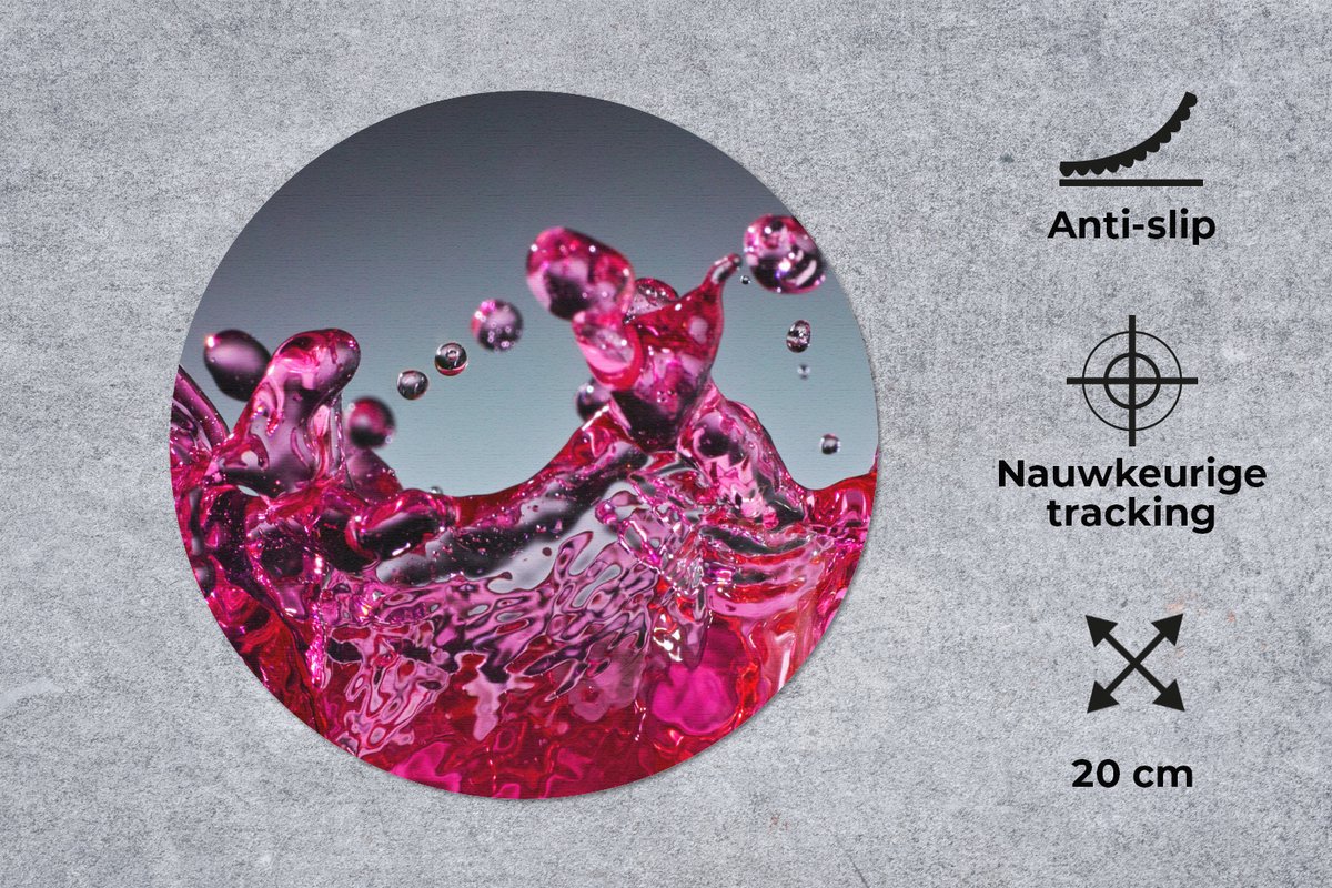 Muismat rond 20x20 cm - Mousepad Water - Abstract - Roze - Druppels - Ronde muismatten