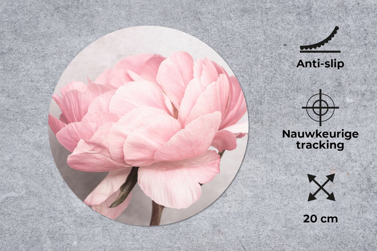 Muismat rond 20x20 cm - Mousepad Bloemen - Roze - Natuur - Plant - Ronde muismatten