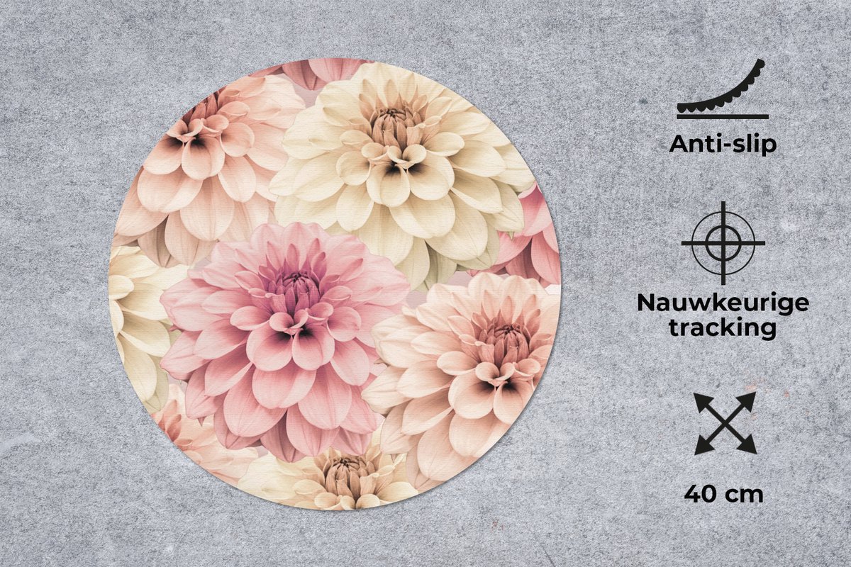Muismat rond 40x40 cm - Mousepad Bloemen - Roze - Wit - Natuur - Ronde muismatten