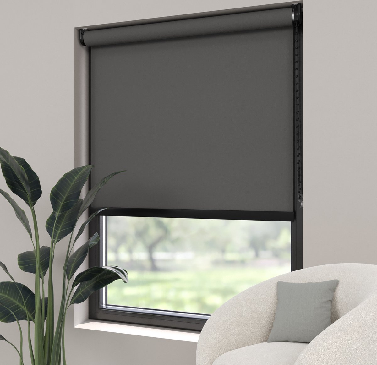 Dutchblinds Rolgordijn - lichtdoorlatend - Antraciet - 70x275cm - Raamdecoratie op maat