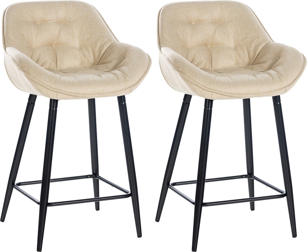 CLP Gibson Set van 2 barkrukken - met rugleuning - met armleuning - creme Stof