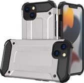 Schokbestendig Heavy Duty Hoesje Geschikt voor: iPhone 14 Plus Shock Proof Hybride - Back Cover - Dual Layer Armor Case - Extra Stevig - Zilver