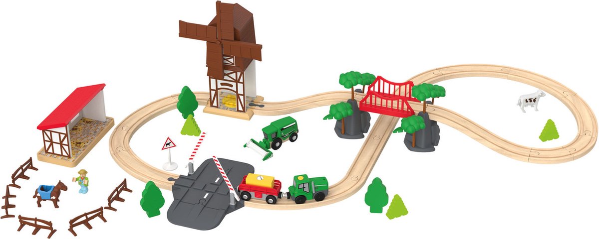 Jeu de rails de train en bois Playtive Farm 43 pièces