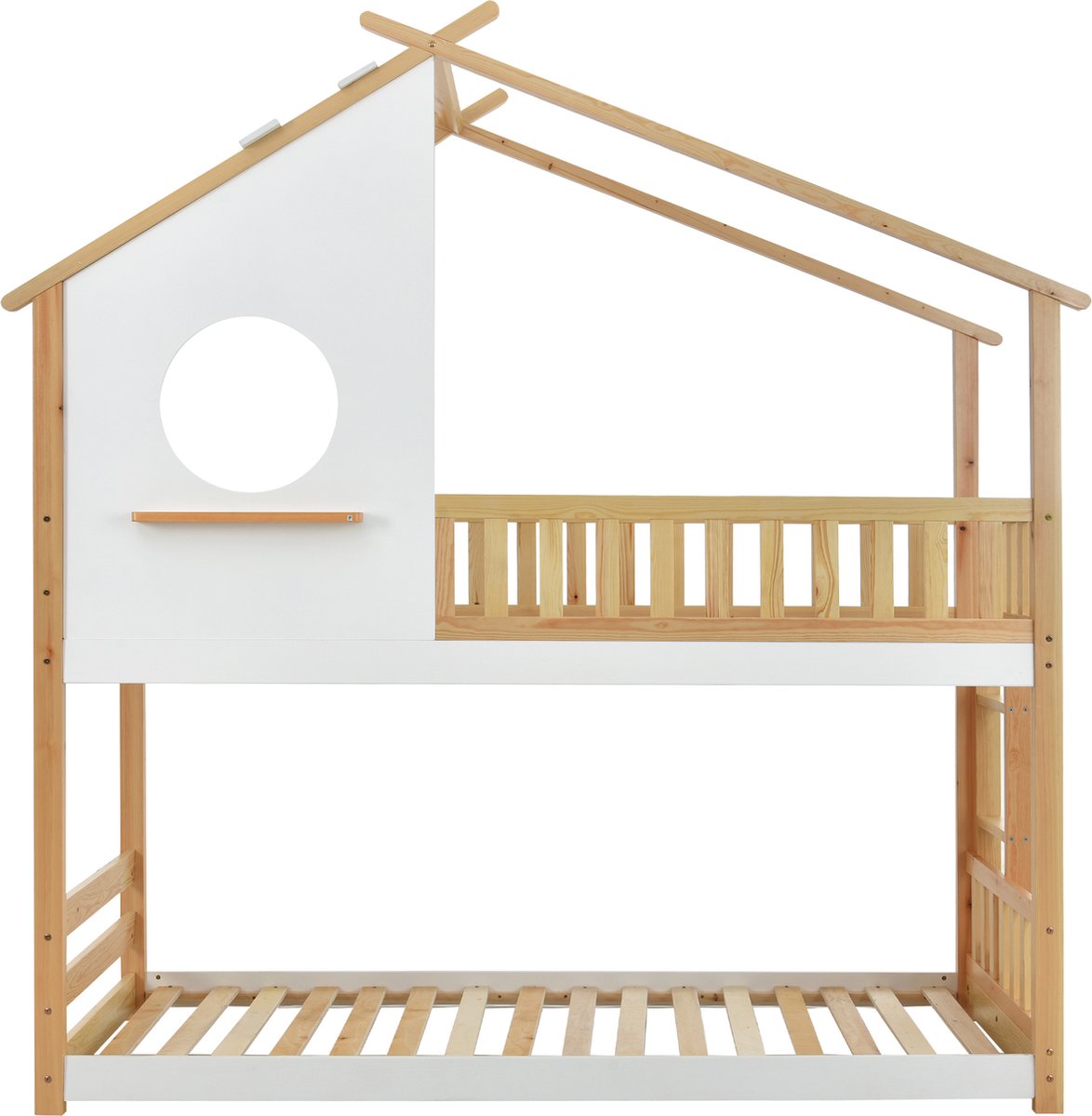 Merax Stapelbed - Kinderbed met Ladder - Huisbed met Valbeveiliging -  Naturel en Wit | bol