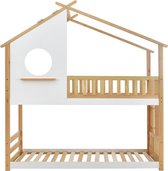 Merax Stapelbed - Kinderbed met Ladder - Huisbed met Valbeveiliging - Naturel en Wit
