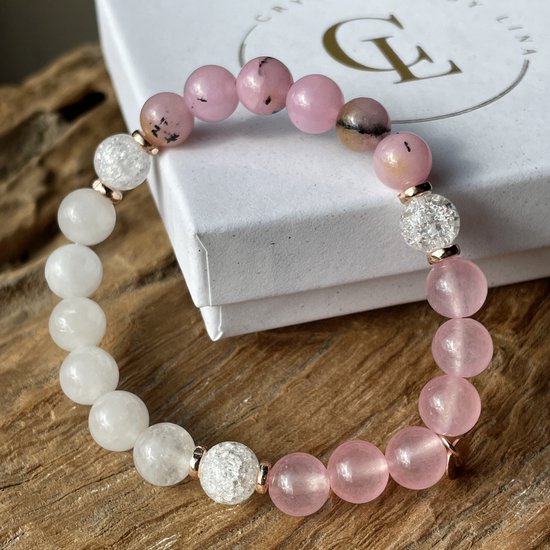 Bracelet pierres précieuses pour femme | Pierre de lune - opale - quartz  rose |... | bol