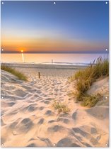Muurdecoratie buiten Duin - Zonsondergang - Horizon - Strand - Gras - 120x160 cm - Tuindoek - Buitenposter Muurdecoratie buiten Duin - Zonsondergang - Horizon - Strand - Gras - 120x160 cm