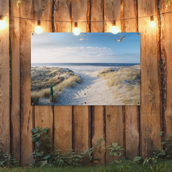 Affiche jardin - Toile Posters de jardin extérieur - Dune - Mouette - Plage - Mer - Soleil - 120x80 cm - Jardin