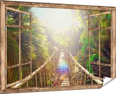 Gards Tuinposter Doorkijk Houten Brug in de Tropische Jungle - 180x120 cm - Tuindoek - Tuindecoratie - Wanddecoratie buiten - Tuinschilderij