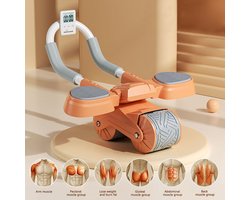 Sportschool Multifunctioneel Automatische Rebound Voor Abs Six Pack Training Apparatuur Voor Thuis Buikspieren Trainen, Buikspier Buik Wiel Elleboog Ondersteuning + Knie mat Oranje + Arm Steun + Timer Scherm, Stop Watch + Push up Elleboog Assistant