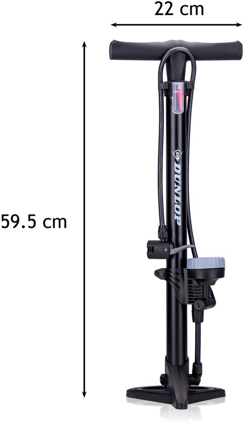 Dunlop Staande Fietspomp Pro uitvoering - Analoge Drukmeter - Dubbele Ventielkop - Zwart