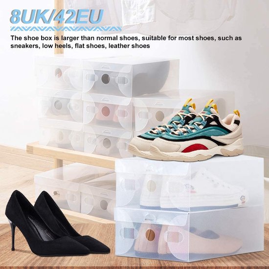 Set van 12 Opbergbakken voor Schoenen, Doorzichtig kunststof, Stapelbaar, Organizer voor Kast, Ruimtebesparend, Opvouwbaar Schoenenrek, Schoenendoos, Sneakerhouder, Container