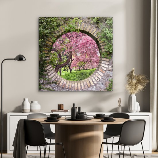 MuchoWow® Peinture sur Verre - Voir à Travers - Sakura - Fleur - Japonais - 90x90 cm - Peintures sur Verre Acrylique - Photo sur Glas