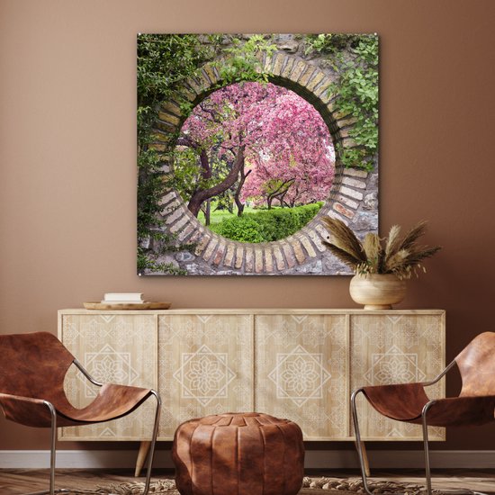 MuchoWow® Peinture sur Verre - Voir à Travers - Sakura - Fleur - Japonais - 90x90 cm - Peintures sur Verre Acrylique - Photo sur Glas