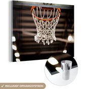MuchoWow® Glasschilderij 160x120 cm - Schilderij acrylglas - Een basketbal net van een basket - Foto op glas - Schilderijen