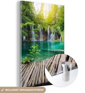 MuchoWow® Glasschilderij 40x60 cm - Schilderij acrylglas - Brug - Waterval - Natuur - Foto op glas - Schilderijen