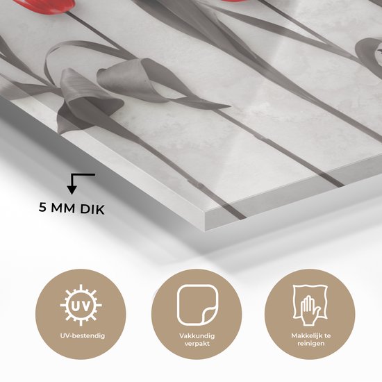 MuchoWow® Glasschilderij 150x100 cm - Schilderij acrylglas - Bloemen - Tulpen - Marmer - Foto op glas - Schilderijen