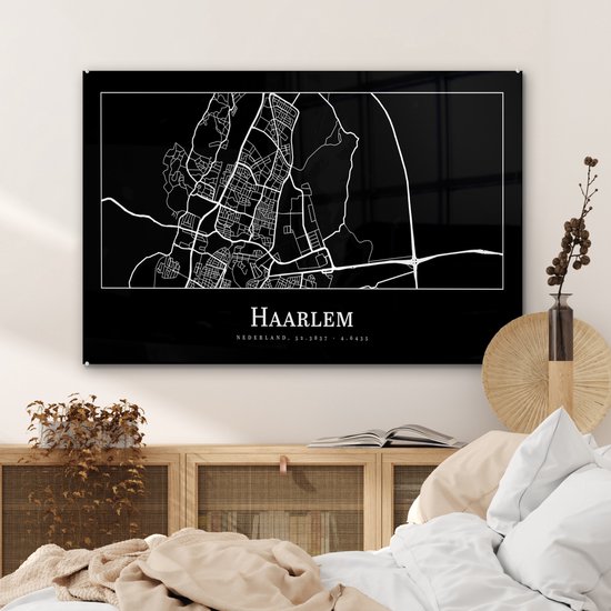 MuchoWow® Peinture sur verre - Carte - Haarlem - Plan de la ville - Carte - 90x60 cm - Peintures sur verre acrylique - Photo sur Glas