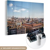 MuchoWow® Glasschilderij 90x60 cm - Schilderij glas - Madrid - Centrum - Wolken - Foto op acrylglas - Schilderijen
