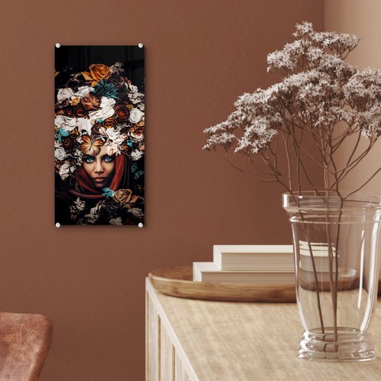 Peinture sur Verre - Fleurs - Papillon - Femmes - Foulard - 20x40 cm - Peintures sur Verre Peintures - Photo sur Glas