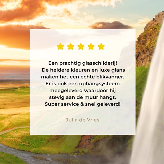 Peinture sur verre - Photo sur verre - Cascade - Rocher - Coucher de soleil - Verre acrylique - Peinture sur Verres - Décoration murale - Feuille acrylique - 60x80 cm - Décoration murale