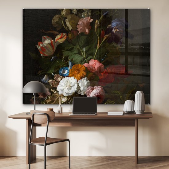 MuchoWow® Peinture sur Verre - Vase avec Fleurs - Peinture de Rachel Ruysch - 160x120 cm - Peintures sur Verre Acrylique - Photo sur Glas