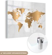 MuchoWow® Glasschilderij 160x120 cm - Schilderij acrylglas - Wereldkaart - Goud - Marmerlook - Luxe - Design - Foto op glas - Schilderijen