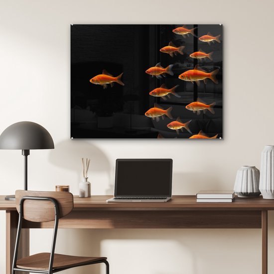MuchoWow® Peinture sur verre - Poisson rouge - Animaux - Zwart - 80x60 cm - Peintures sur verre acrylique - Photo sur Glas