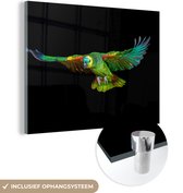 MuchoWow® Glasschilderij 120x90 cm - Schilderij acrylglas - Papegaai - Vogel - Veren - Foto op glas - Schilderijen