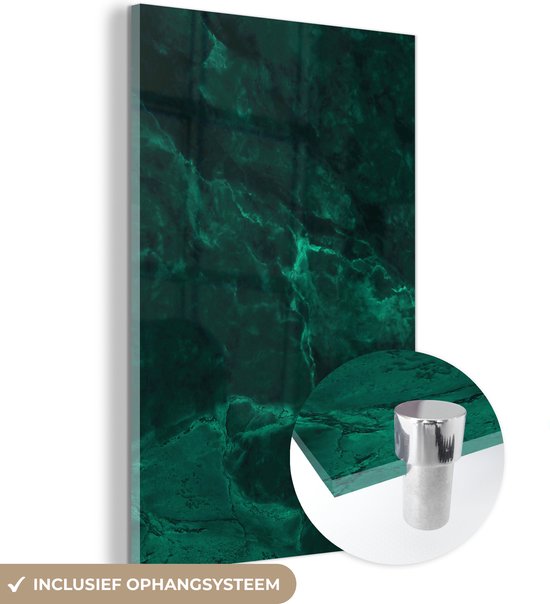 MuchoWow® Glasschilderij - Marmer - Kalk - Groen - Structuur - Marmerlook - 80x120 cm - Acrylglas Schilderijen - Foto op Glas - MuchoWow