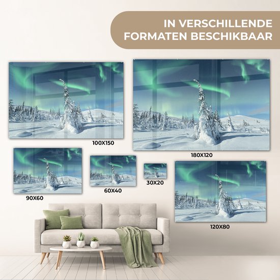 Peinture sur Verre - Paysage d'Hiver sous les Aurores Boréales - 90x60 cm - Peintures sur Verre Peintures - Photo sur Glas