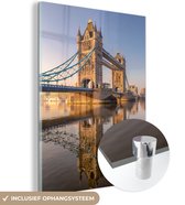 MuchoWow® Glasschilderij 120x160 cm - Schilderij acrylglas - Zonsopkomst boven de Tower Bridge in London - Foto op glas - Schilderijen